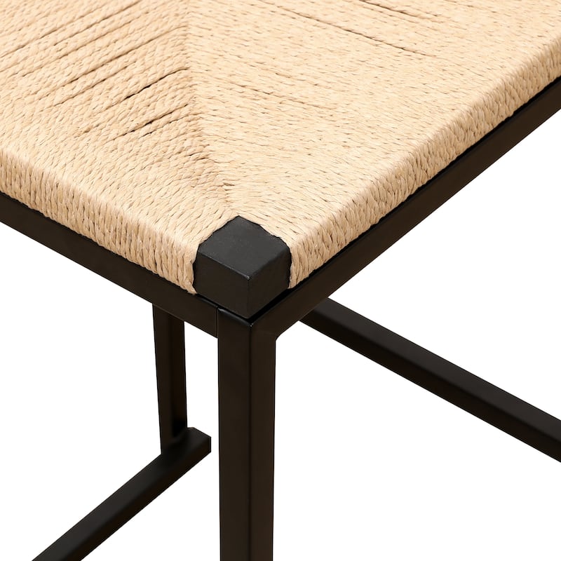 Faux Leather/Water Hyacinth Woven/Paper Rope Woven Upholstered Bar Stools Set of 2