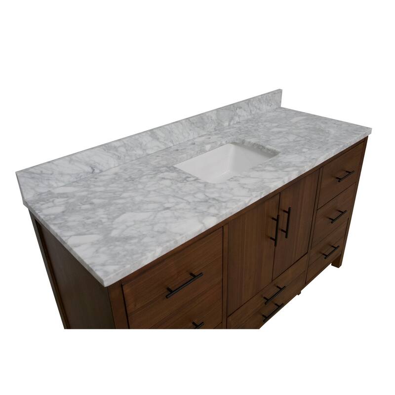 KitchenBathCollection California 60" Single Bathroom Vanity with Carrara Marble Top