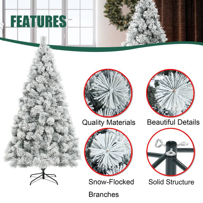 7.7Ft Full Artificial Snow-Flocked Christmas Tree - 92.5" H x 51.2" W x 51.2" D