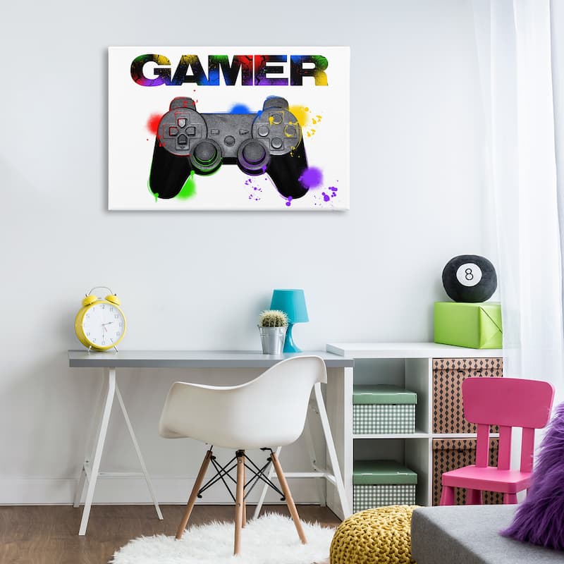 Stupell Gamer with Rainbow Splashes Canvas Wall Art Design By Marcus Prime