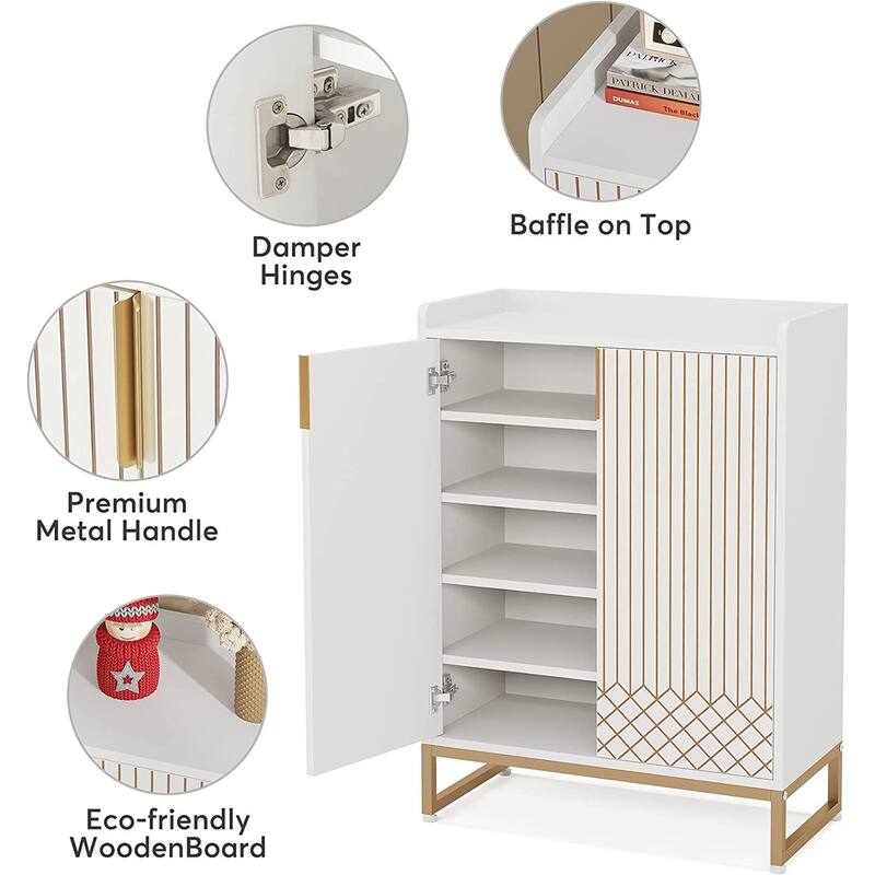 25 Pairs Shoe Cabinet with Doors, 5 Tiers Shoes Rack Organizer Cabinet - 5-Tier