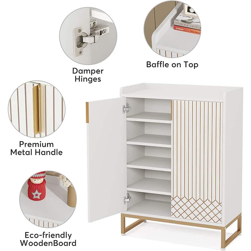 Shoe Cabinets with Doors, 5-Tier Wood Shoe Rack Organizer for 25 Pairs