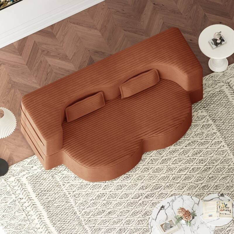 Modern 78" Full Size Convertible Corduroy Foam-Filled Sleeper Sofa,Modern Floor Sofa with 2 Pillows