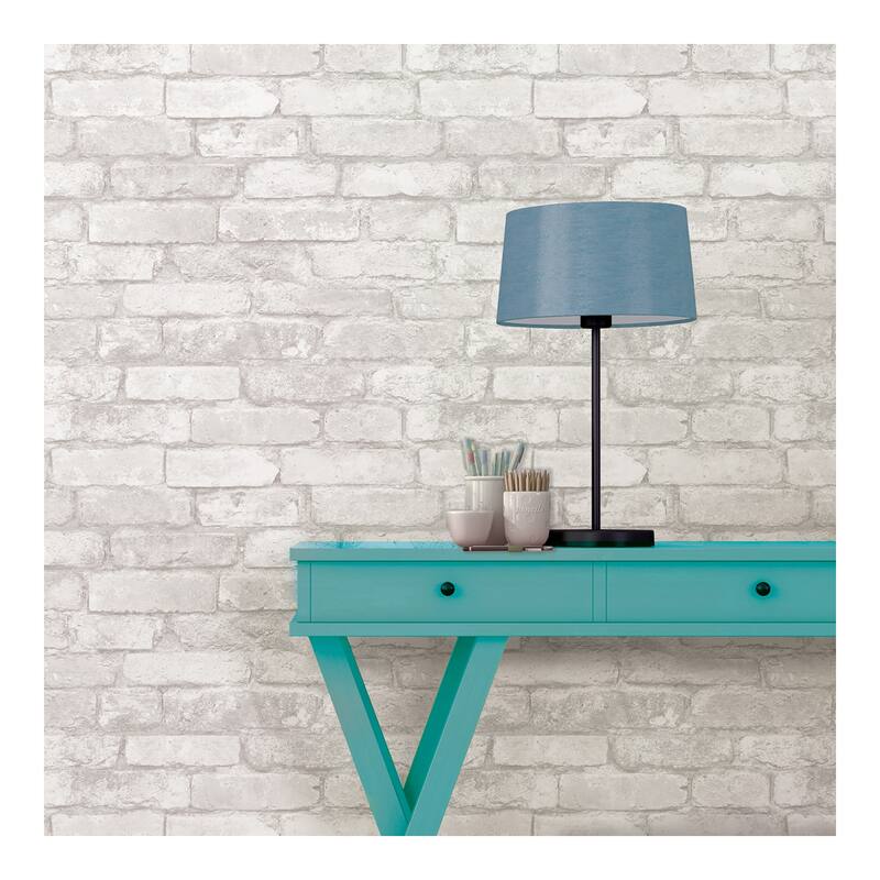 NuWallpaper Grey and White Brick Peel & Stick Wallpa - 216in x 20.5in x 0.025in