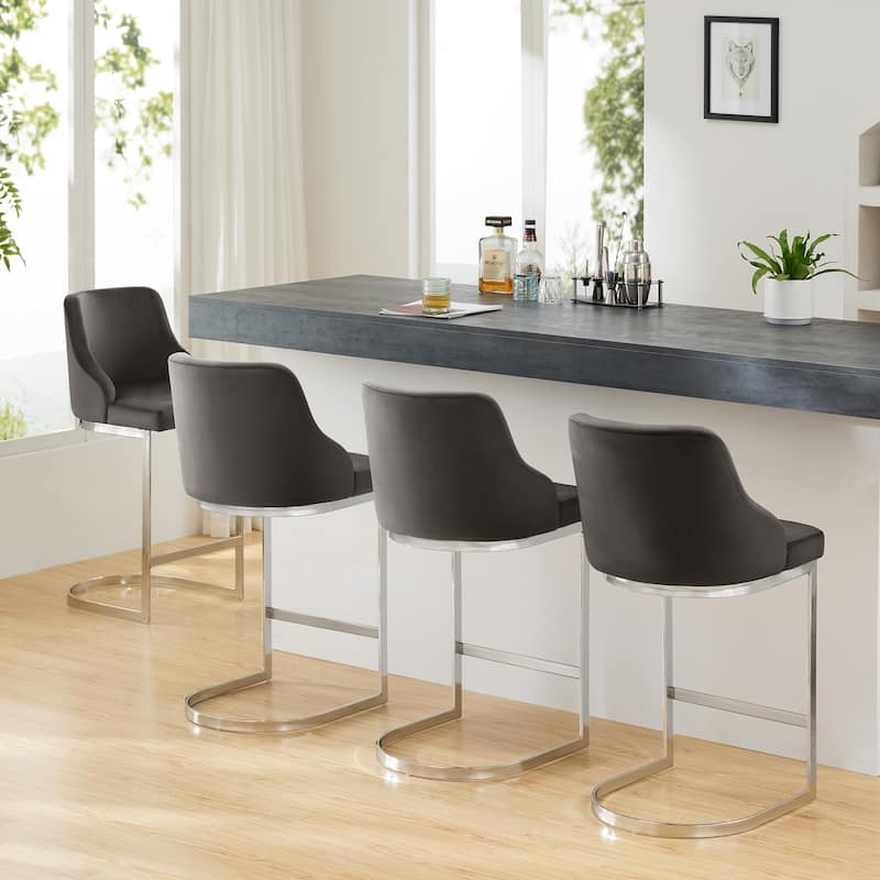 Velvet/Faux Leather Barstool, Counter Height Stools Set of 3 - 18.9"W x 20.5"D x 36.6"H
