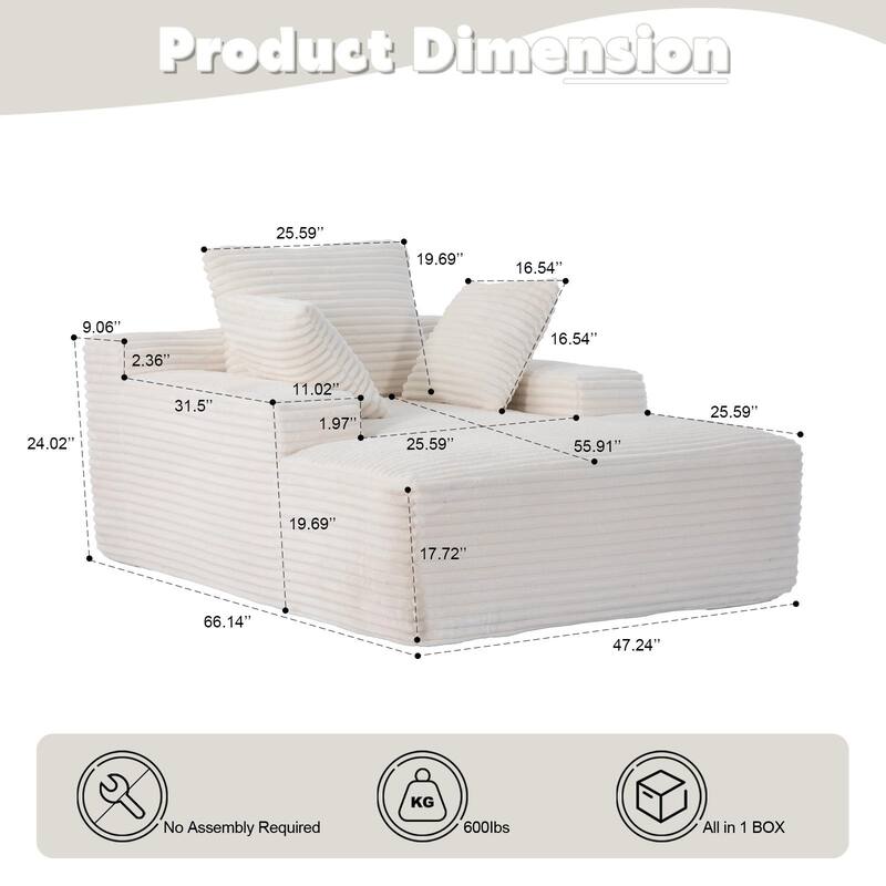 Oversized Chaise Lounge Chair Cozy Cloud Couch,Upholstered Sleeper Sofa Daybed With 3 Throw Pillows And Wide Armrest
