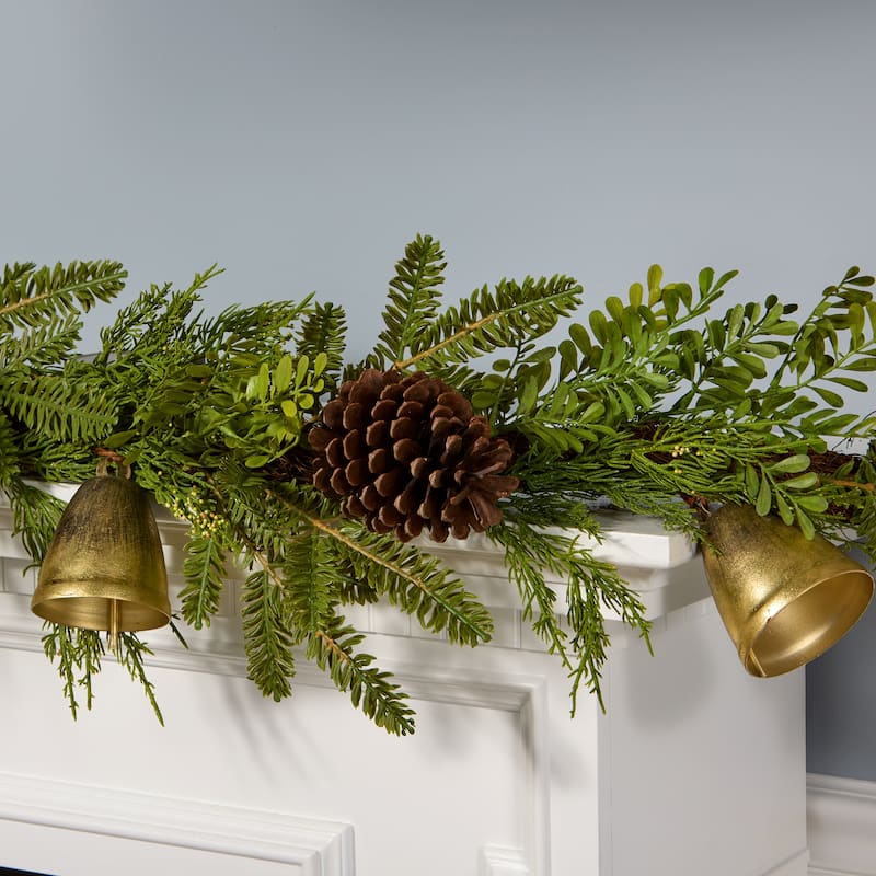 National Tree Company 6 ft. Artificial Christmas Bells Pine Garland with Pinecones and Bells - 6 ft