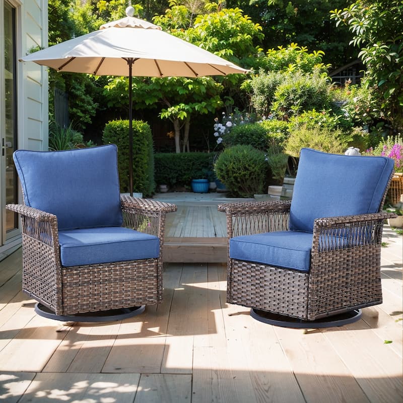 Patio Chairs Rocking Swivel Chiar - 2 Piece - Brown - Blue - Brown