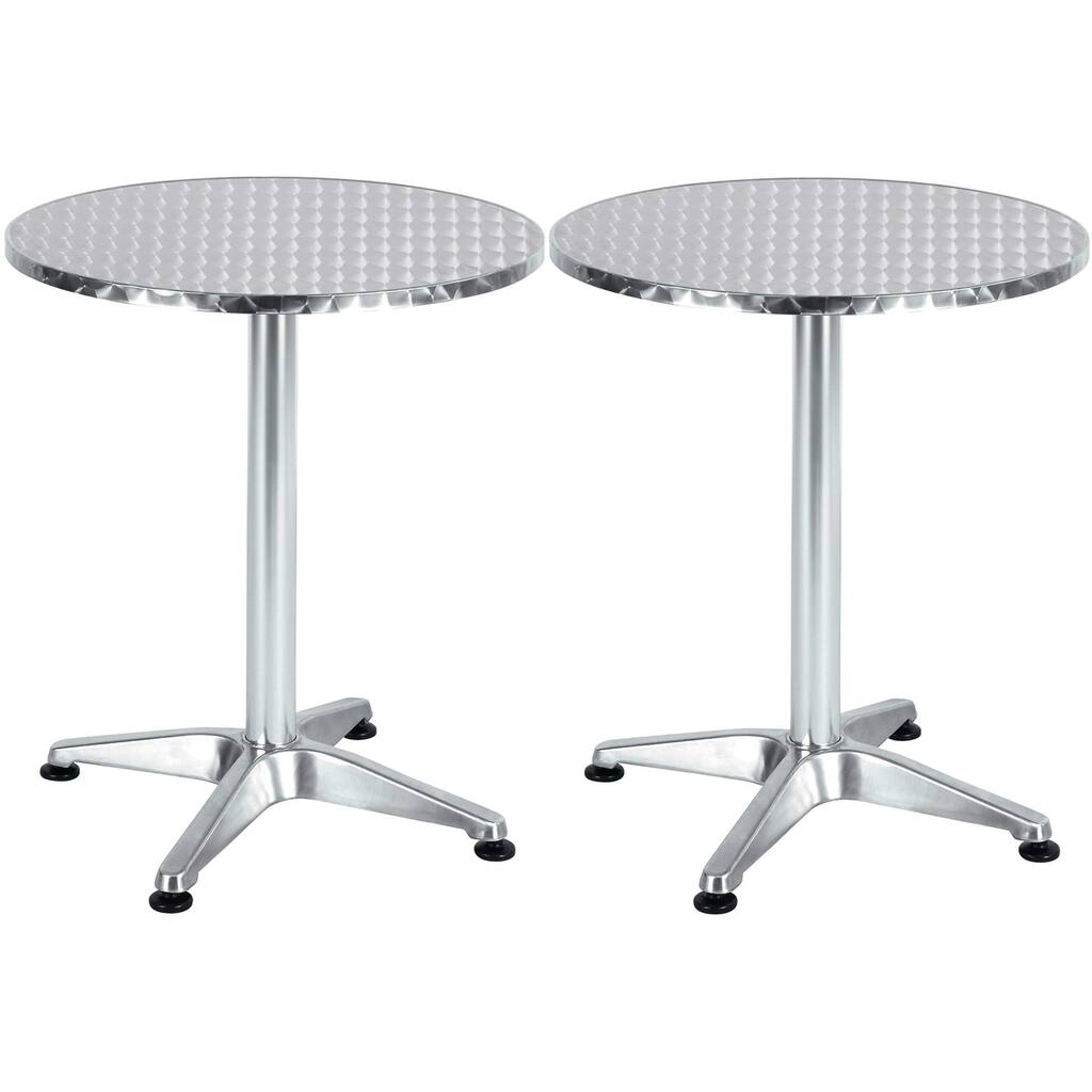 BTEXPERT Indoor Outdoor 23.75" Round Restaurant Table for Patio Steel Aluminum Furniture with Base Set of 2
