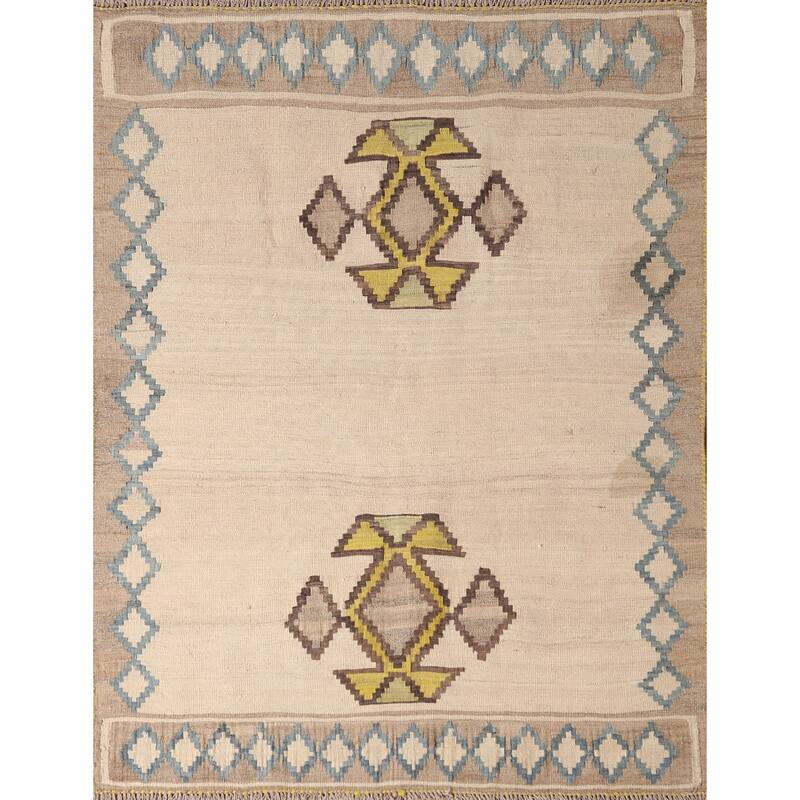 Kilim Shiraz Persian Vintage Area Rug Hand-Woven Wool Carpet - 3'10" x 4'6"