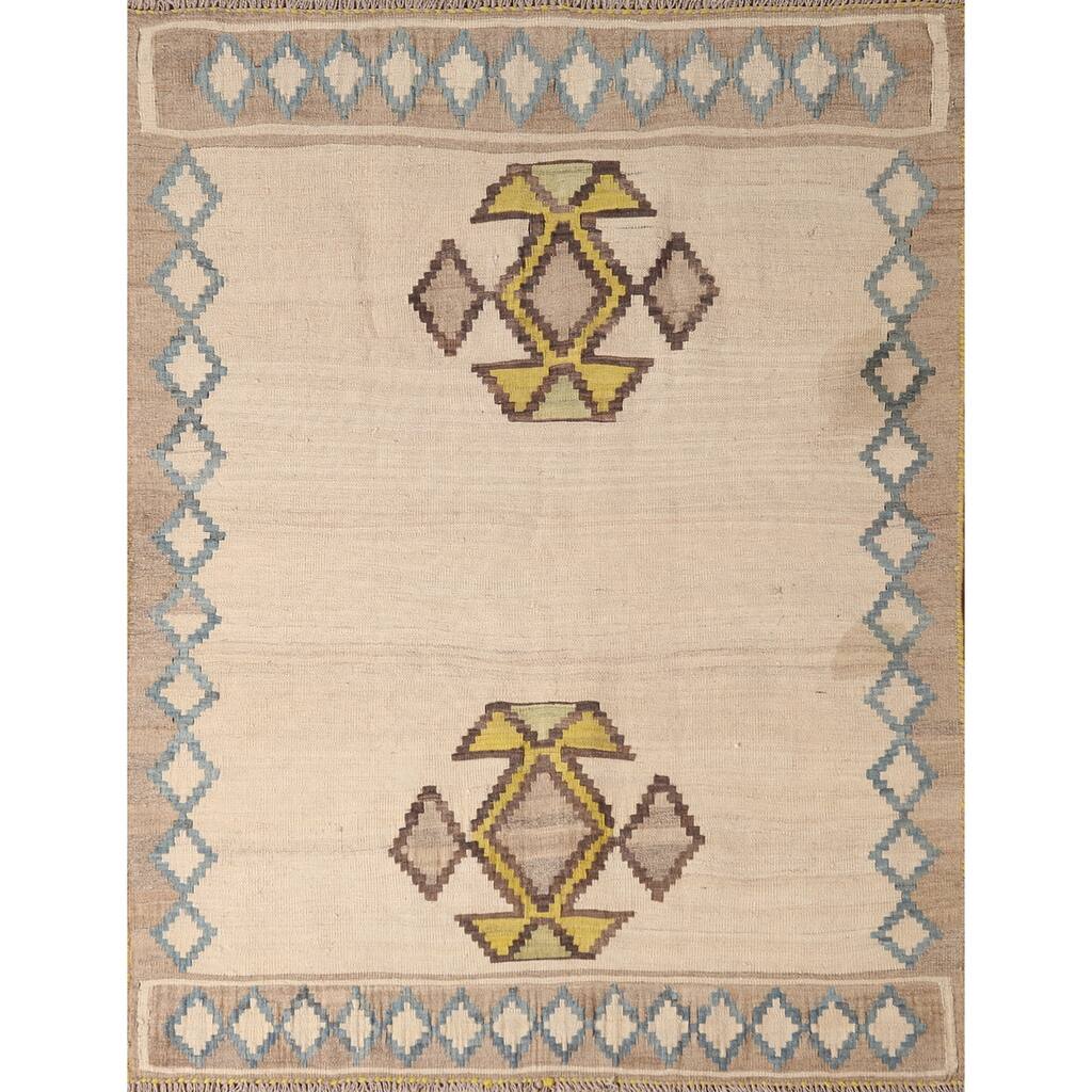 Kilim Shiraz Persian Vintage Area Rug Hand-Woven Wool Carpet - 3'10" x 4'6"