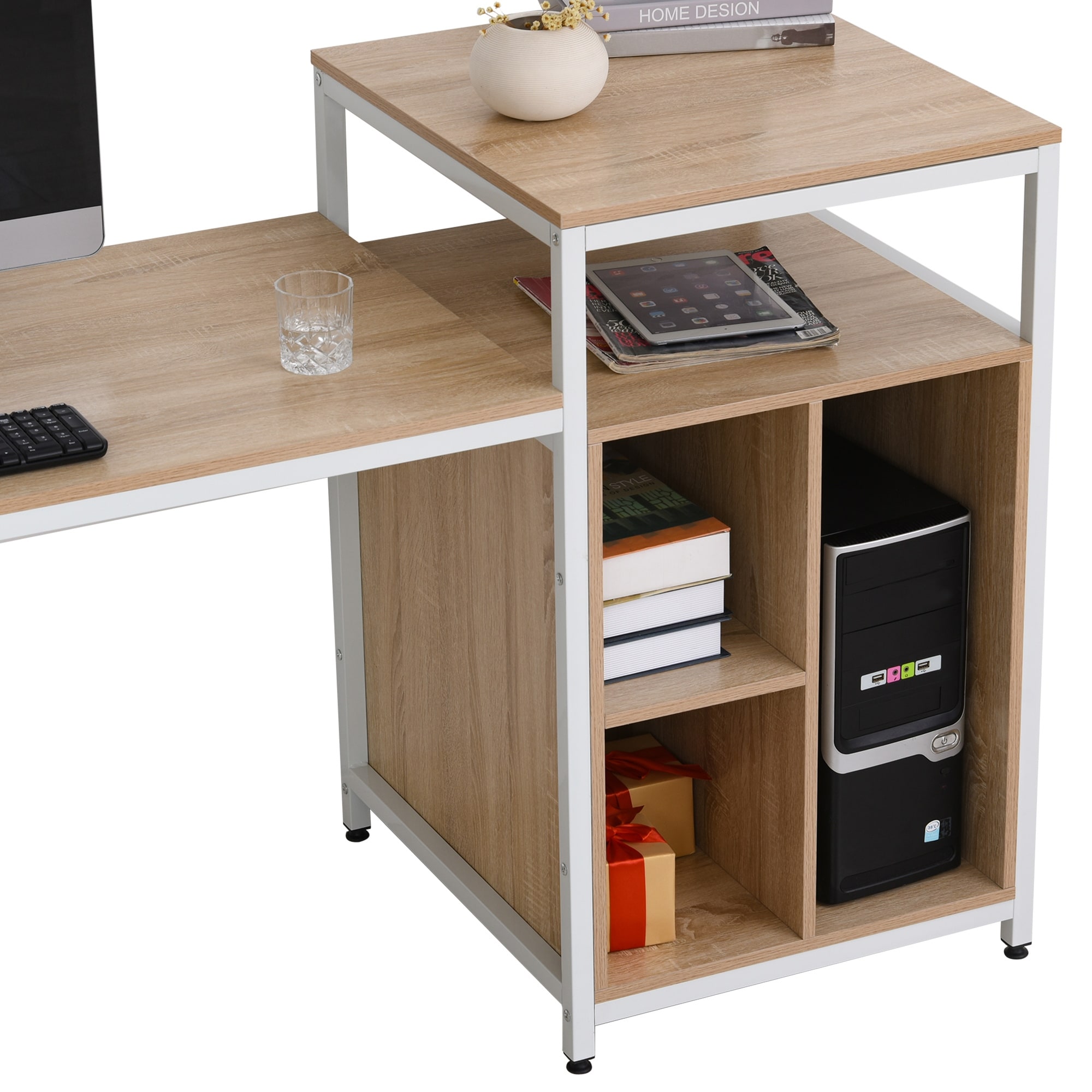 Computer Desk Workstation Bookshelf with CPU Stand