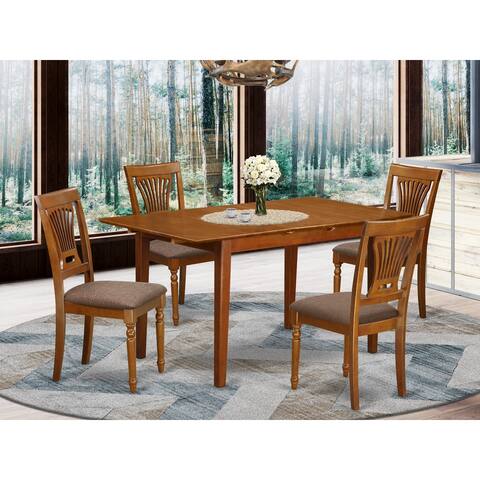 5 Piece Kitchen Table Set Table with Leaf and 4 Plainville Dining Chairs - Saddle Brown Finish (Seat Type Option)