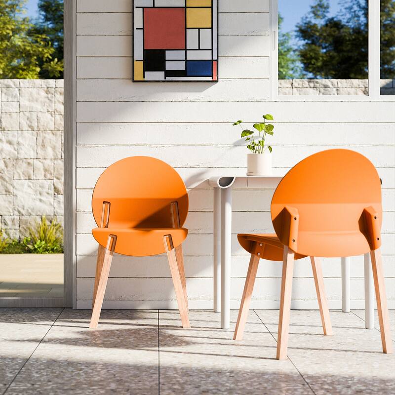 4-Pack Chairs - Wood Legs & PP Seat, Indoor Dining & Living Room Furniture Set - Tropical Orange
