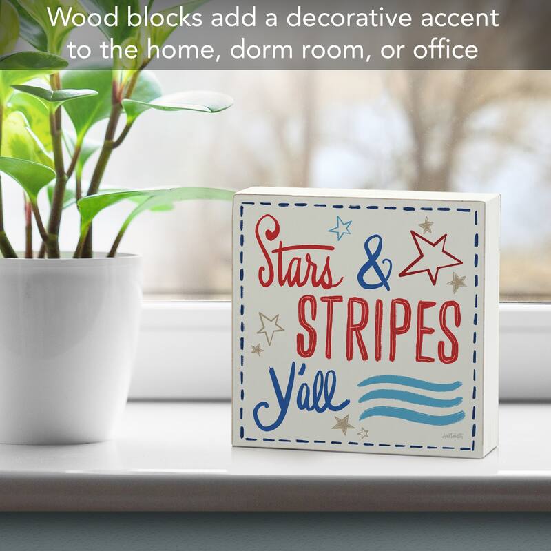 Firework Artistic Freestanding Solid Wood Block Sign Made in the USA 3.75” Square Decorative Accent for Home or Office - Multi