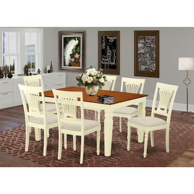 HomeStock 7-Piece Buttermilk and Cherry Finish Solid Wood Top Dining Table with 6 Chairs with Lattice Back