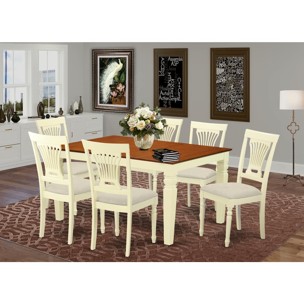 HomeStock 7-Piece Buttermilk and Cherry Finish Solid Wood Top Dining Table with 6 Chairs with Lattice Back