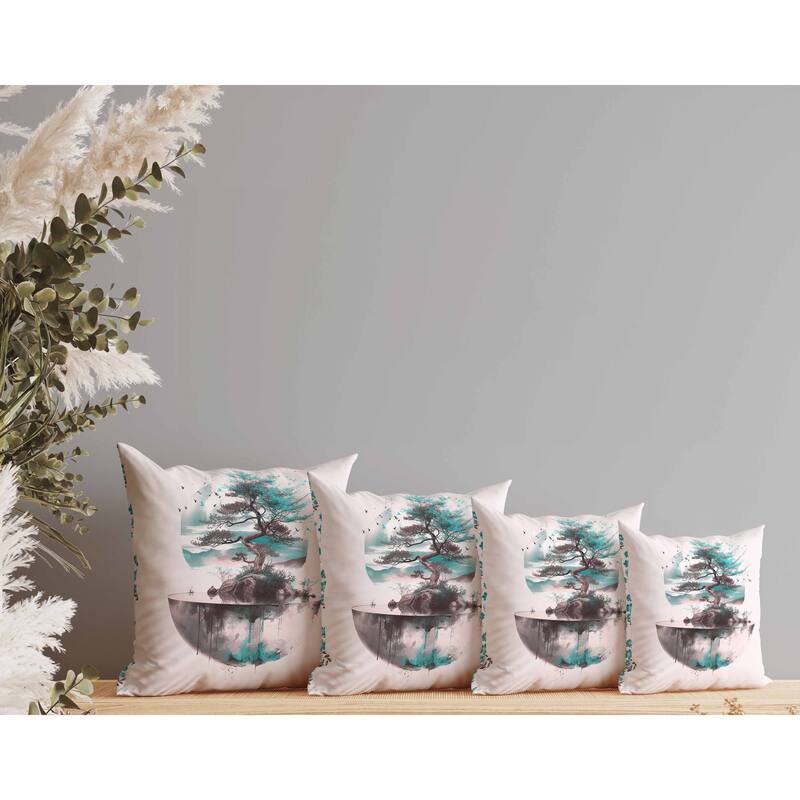 Blossom Bliss Bodhi Indoor/Outdoor Reversible Throw Pillow Pink and Turquoise