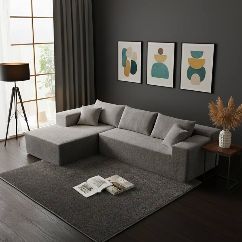 103.54" L-Shaped Modern High-Density Sponge Velvet Modular Sectional Sofa with Chaise & Pillows