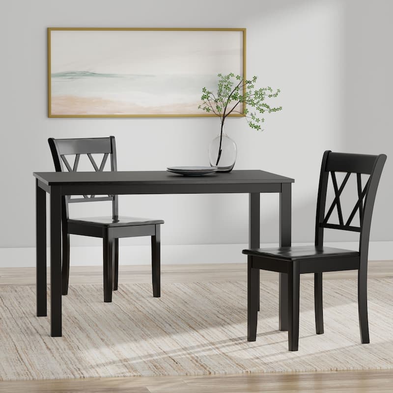 3-Piece Dining Set, 48" Rectangle Wood Table and Double X-Back Chairs