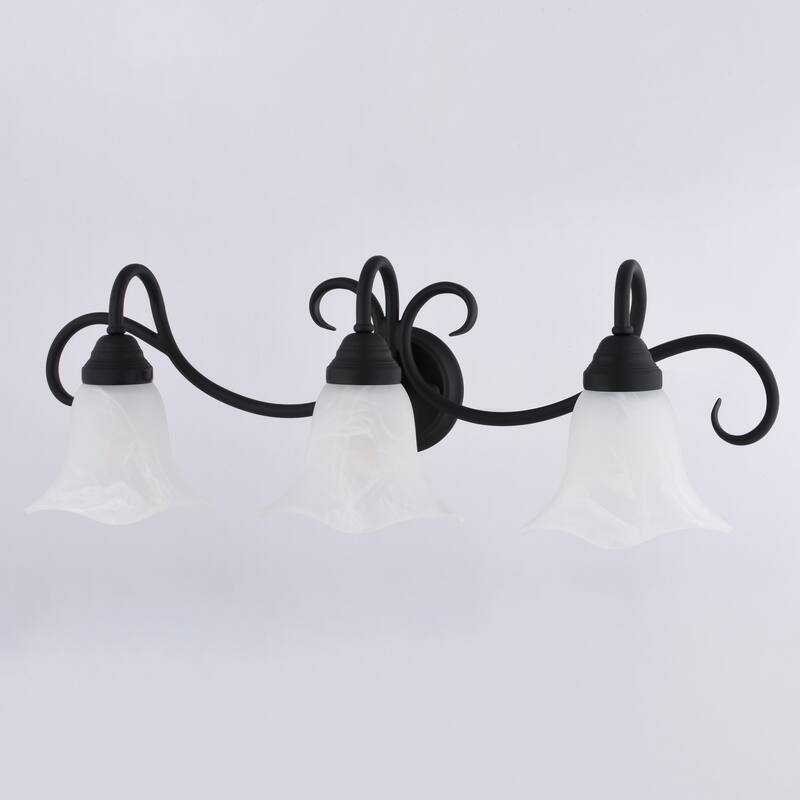 VAXCEL Bella Matte Black Bathroom Vanity Lighting Wall Fixture, White Alabaster Glass Shade, Dimmable, LED Compatible