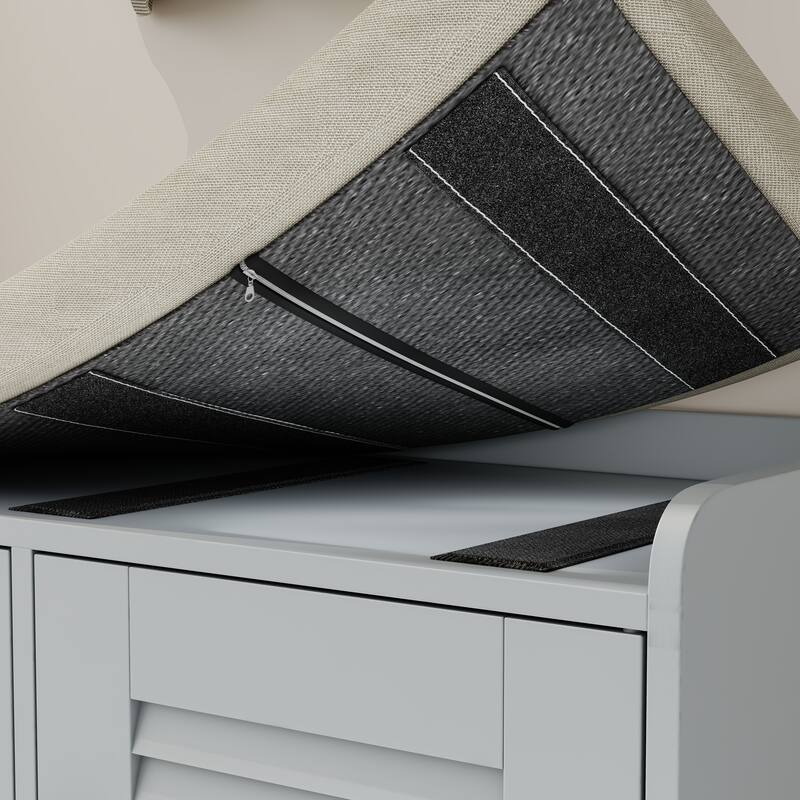 28.74" Shoe Storage Bench with 2 Door Cabinet, Grey Entryway Bench Indoor Bench with Padded Seat and Adjustable Shelves