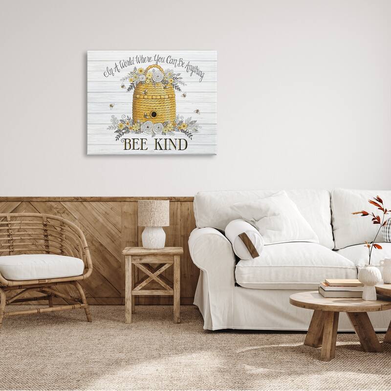 Stupell In A World Bee Kind Motivational Phrase Beehive Canvas Wall Art - Yellow