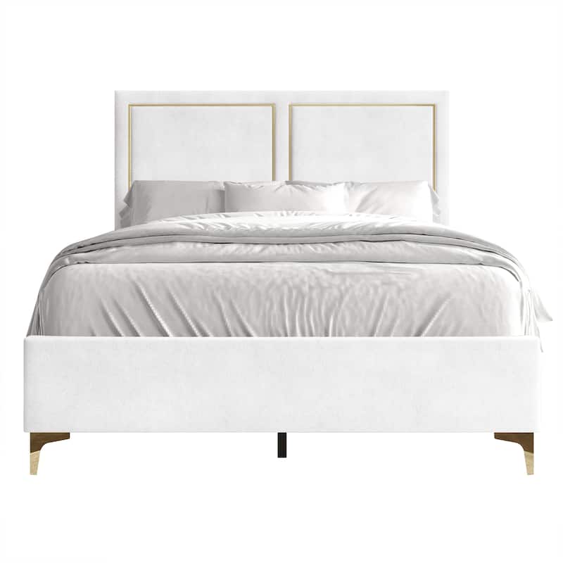 CraftPorch Minimalist Upholstered Velvet Bed - Full - White