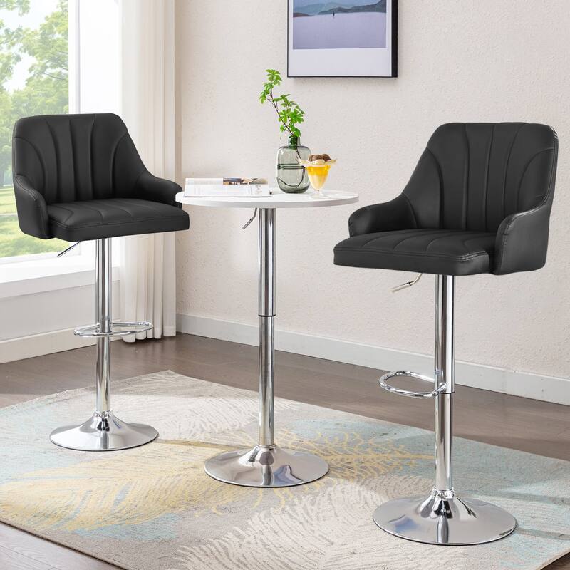 Adjustable Armless Swivel PU Leather Bar Stools Chrome Air Lift Counter Height Stools Set of 4 for Living Room Kitchen Bar
