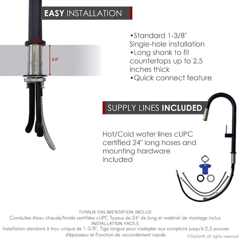 Single Handle Pull-Down Sprayer Kitchen Faucet K-141 - Height: 17.25" Spout H: 9" Spout R: 9"