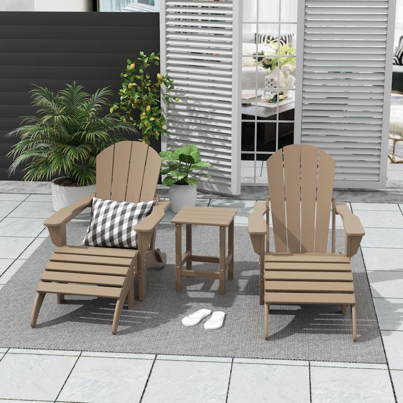 Polytrends Laguna Hdpe All Weather Outdoor Patio Foldable Adirondack Chairs Conversation Set (5-Piece Set) - Weathered Wood