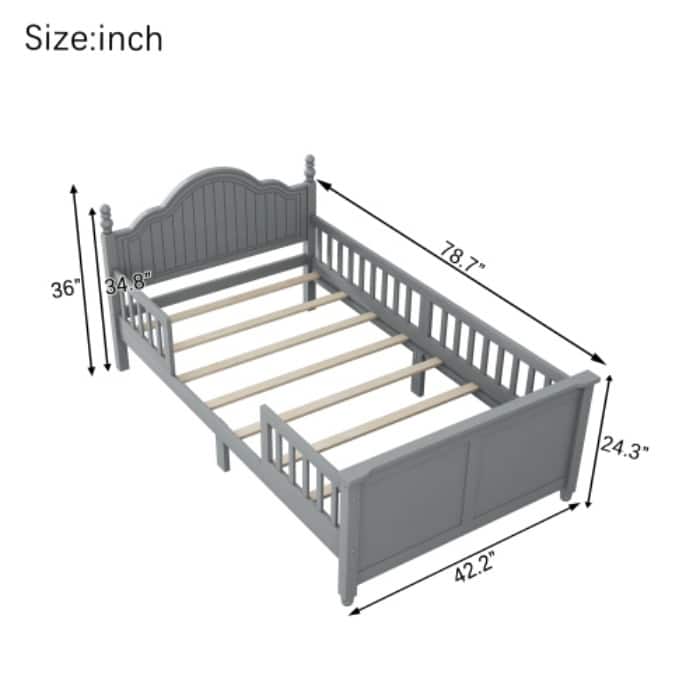 Full/Twin Wood Platform Bed for Kids, Bed Frame with Headboard & Footboard