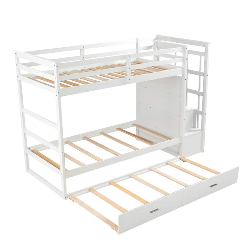 Solid Wood Bunk Bed , Hardwood Bunk Bed with Trundle and Staircase