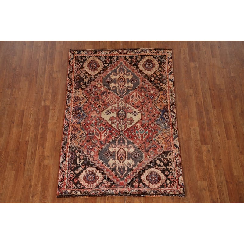 Tribal Shiraz Persian Vintage Area Rug Handmade Wool Carpet - 3'9"x 5'6"