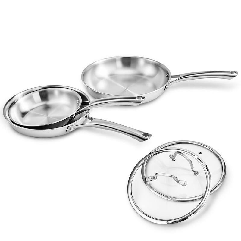 Tri-Ply Skillets Set Stainless Steel Chef's Pan Cookware Set - 5-Piece