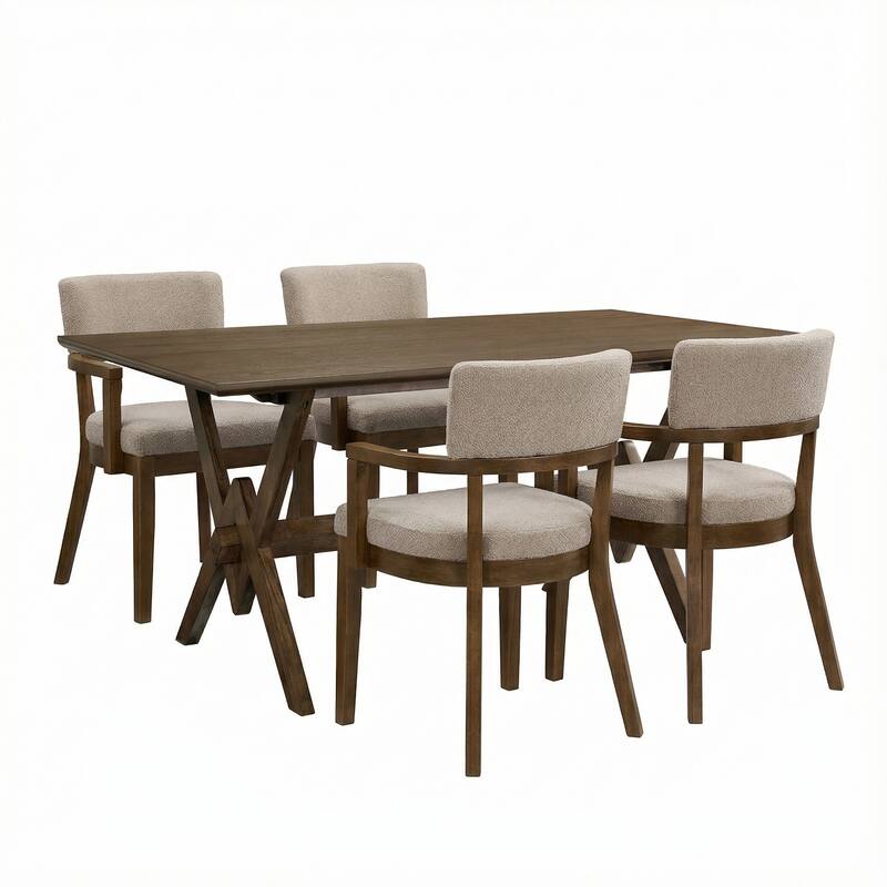 Christopher Knight Home - Modern 5-Piece Dining Set with Rectangular V-Base Dining Table & Hand-Woven Upholstered Dining Chairs