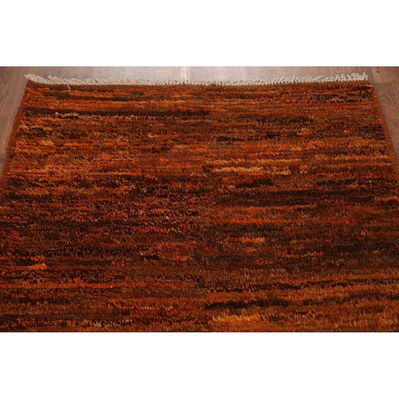 Hand Knotted Oriental 100% Wool Carpet Tribal Stripe Oranges & Rust Moroccan Runner Rug - 9' 7'' X 3' 0''
