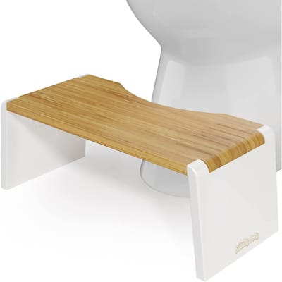 Squatty Potty Stockholm Folding Bamboo Toilet Stool, 7 Inch Collapsible Bathroom Step Stool Squat, Brown and White, 1 Count