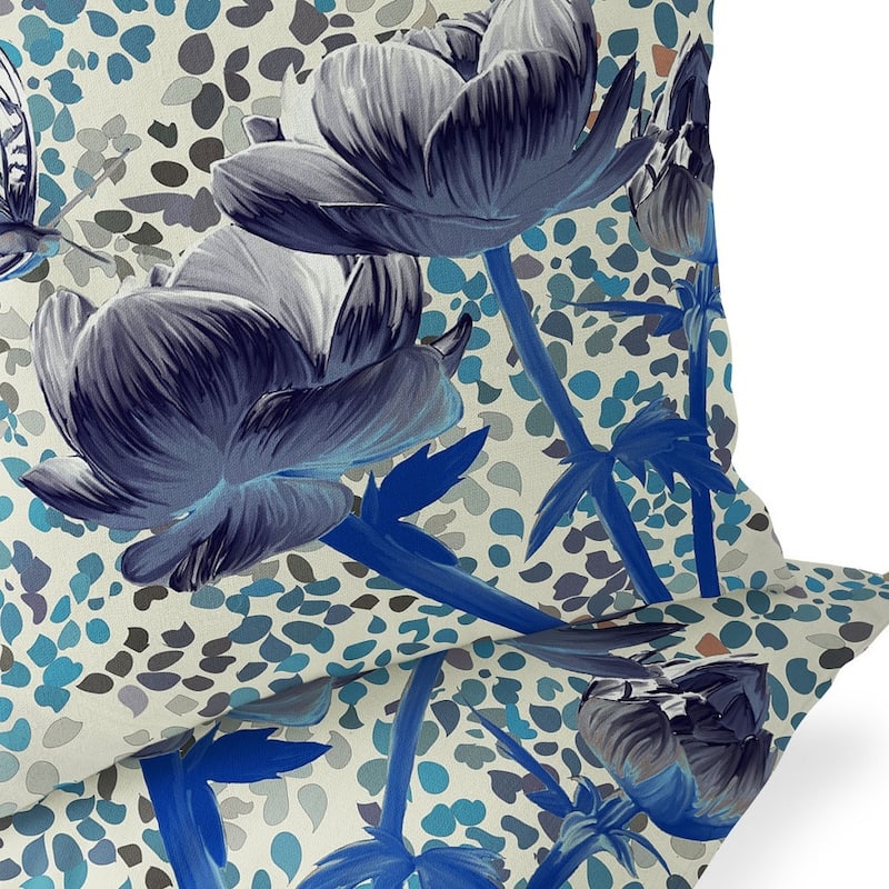 HomeRoots Set of Two 16" X 16" Blue and Gray Butterfly Blown Seam Floral Indoor Outdoor Throw Pillow - 16.00' X '16.00' X '5.00