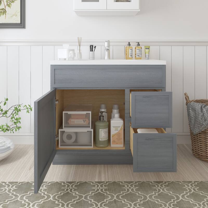 Vanity Art 36" Freestanding Single Base 2 Drawers Storage Cabinet with Soft Close Door