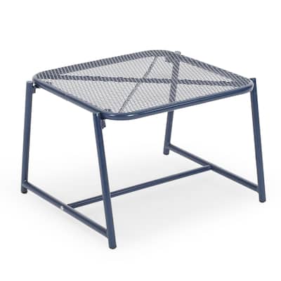 Kery Outdoor Side End Table, 20 Inch Mesh Top, Navy Blue Sled Base