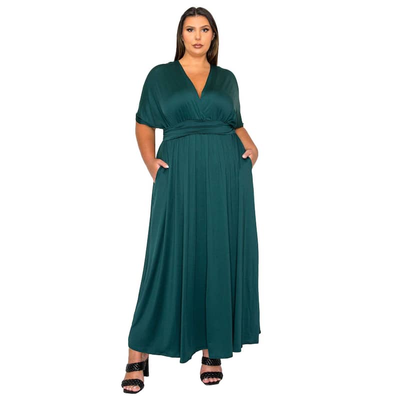 L I V D Women's Plus Size Raffi Pocket Empire Waist Maxi Dress - Hunter - 1X