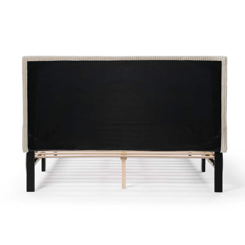 Furniture of America Modern Corduroy Queen Size Platform Bed, No Box Spring Needed