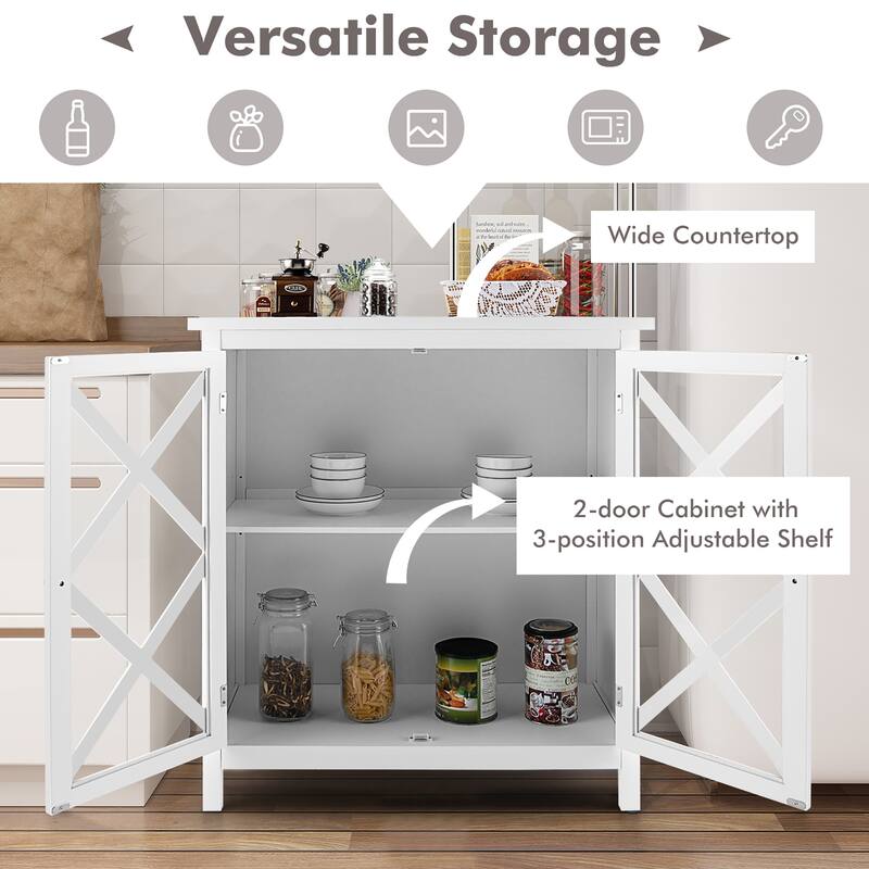 Costway Kitchen Buffet Sideboard Storage Cabinet w/Glass Doors & - See Details