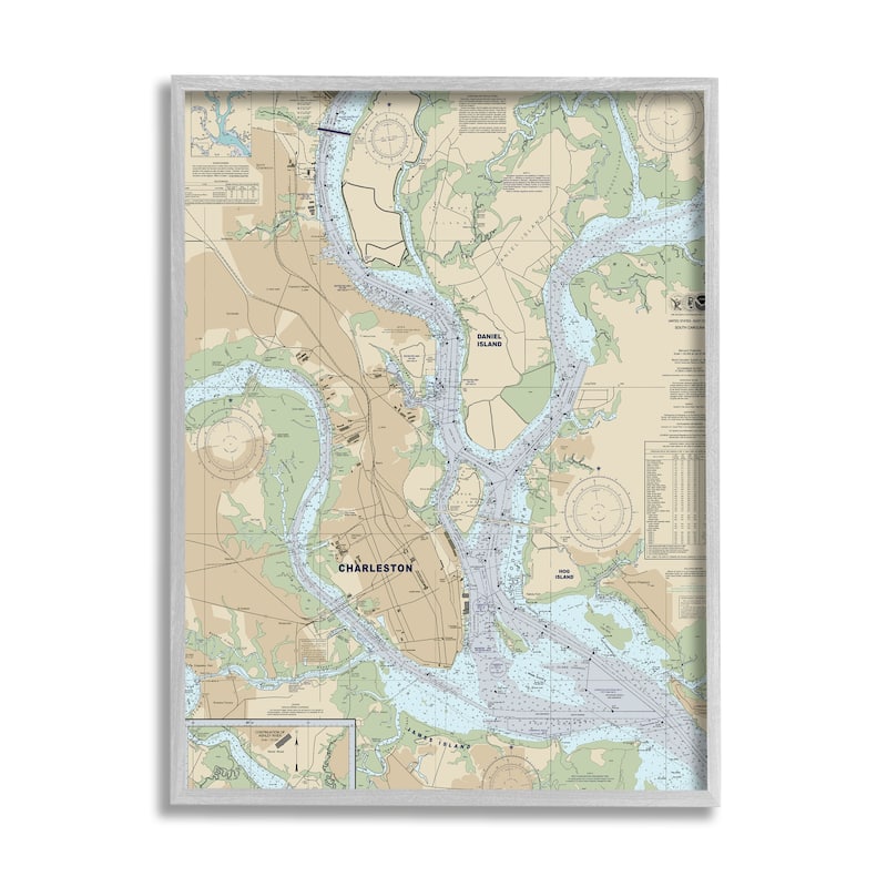 Stupell Charleston South Carolina Nautical Map Daniel Island Framed Wall Art
