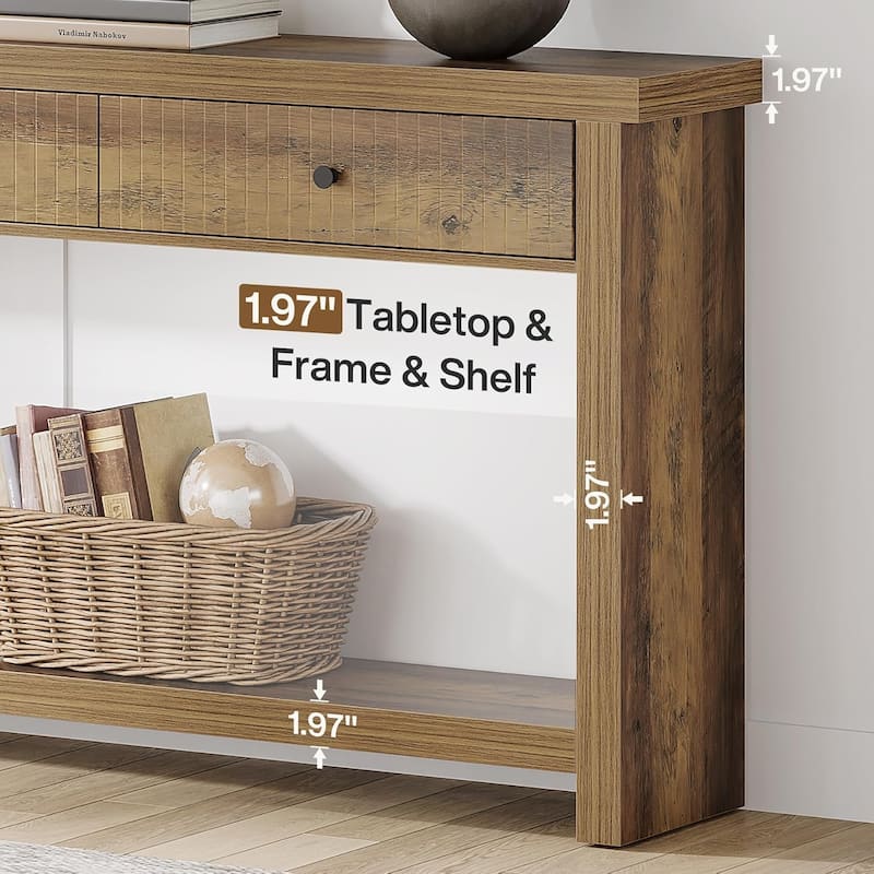 Extra Long Wood Console Table, Oak Sofa Entryway Table with 3 Drawers & Storage Shelves for Living Room, Hallway, Foyer