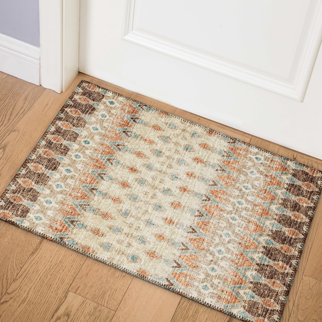 Machine Washable Indoor/ Outdoor Addison Bravado Geometric Ikat Rug