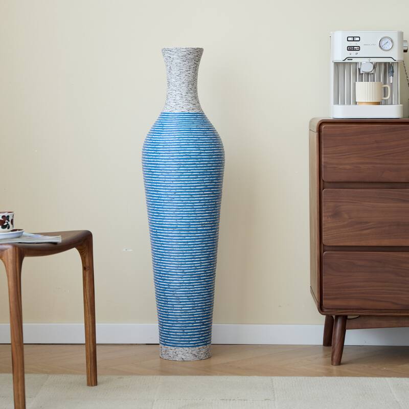 Hand-Woven PVC Rattan Floor Vase