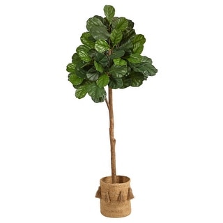 6' Fiddle Leaf Fig Artificial Tree In Handmade Natural Jute Planter 