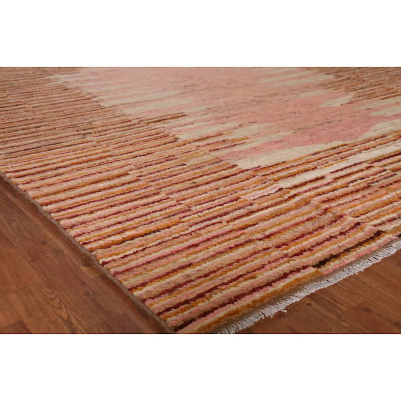 Geometric Orange Moroccan Oriental Rug Handmade Wool Carpet - 8'7" x 9'9" - 8'7" x 9'9" - Orange